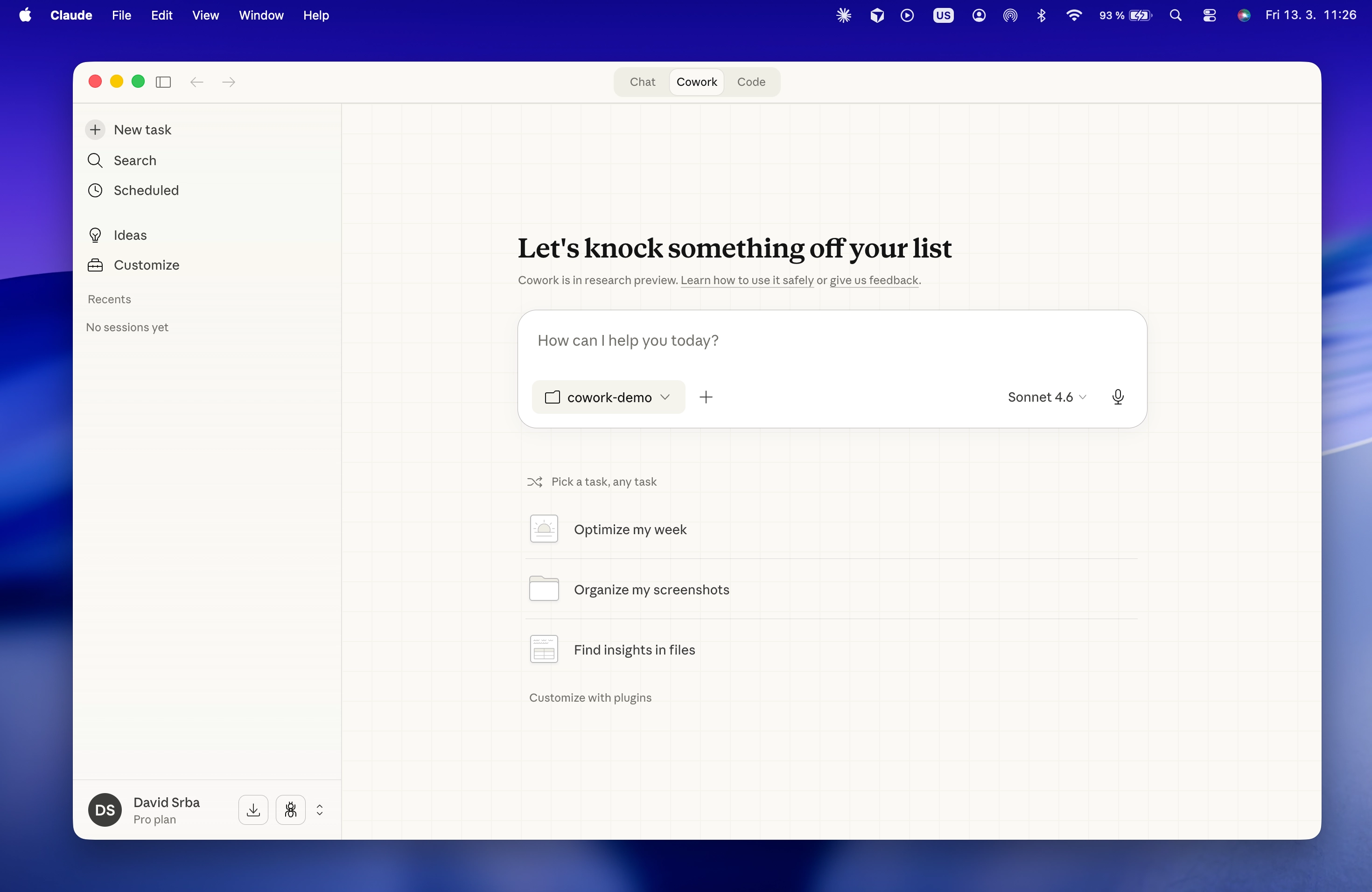 Cowork with a folder linked — the workspace is ready